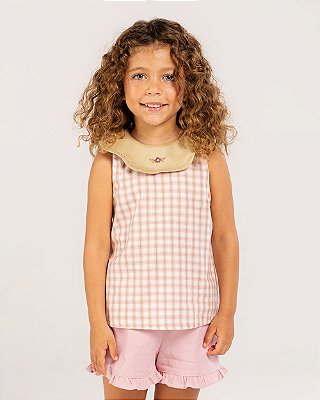 Blusa liberdade Xadrez rosa e areia