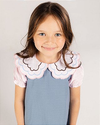 Blusa picnic manga curta Rosa bebê