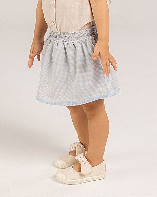 Short saia amêndoa Vichy azul
