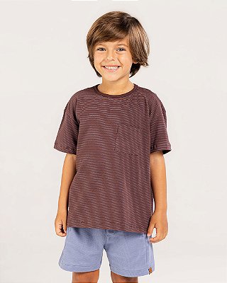 Camiseta essência Marrom + listras azul