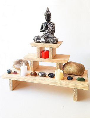 Templo/Altar Zen de mesa em madeira ZA09 p/ Estátuas, pedras, cristais, religião e decoração