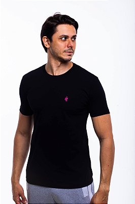 T-Shirt itals Algodão Egípcio Básica Preta Brasão Pink