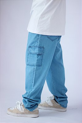 Calça cargo jeans clara
