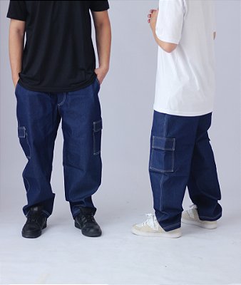 Calça Cargo Jeans Costura Branca