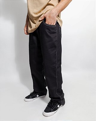 Calça Balão preta linhas brancas (cinto)