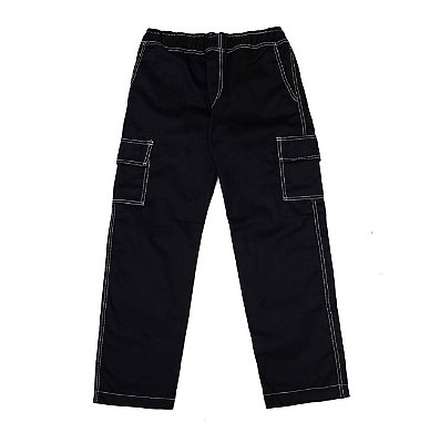 Calça Cargo Juvenil Preta com Linhas Brancas