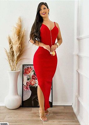 Vestido Longo Tricot Gabi - Vermelho