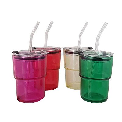 Copo Twister Vidro com Canudo de Vidro