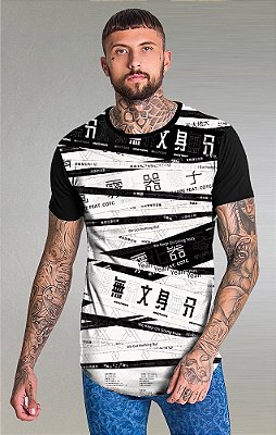 Camiseta Longline Textura Listras Japonesas Ref 22