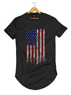 Camiseta Longline Algodão Bandeira USA Destroyed Ref 498