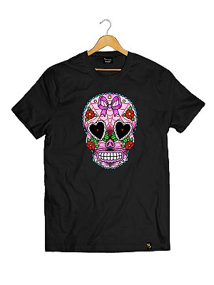 Camiseta Tradicional Algodão Caveira Mexicana Pink Ref 314