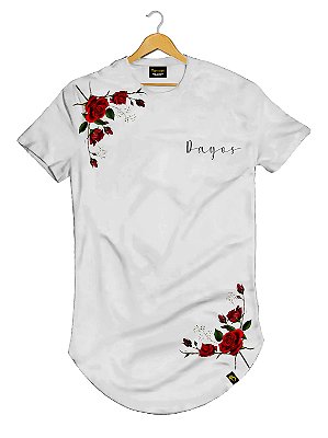 Camiseta Longline Algodão Flores Vermelhas Ref l38