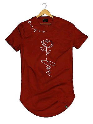 Camiseta Longline Algodão Love Rose Ref l40