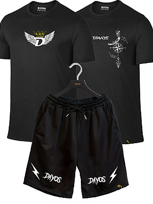 Kit 3 Pecas Dayos. 2 Camisetas Tradicional DryFit + 1 Bermuda Dryfit  DR18