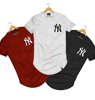 Kit 3 Camisa Camiseta Masculina Longline Algodão StreetWear NY New York LK03