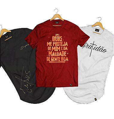 Kit 3 Camisa Camiseta Masculina Longline E Tradicional Algodão Gospel LK16