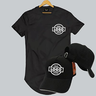 Kit Personalizado: Camiseta Longline Algodão + Boné com Sua Marca KP02