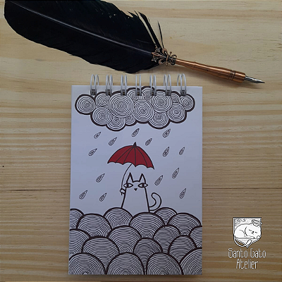 Bloco de notas - Gato com Guarda-Chuva