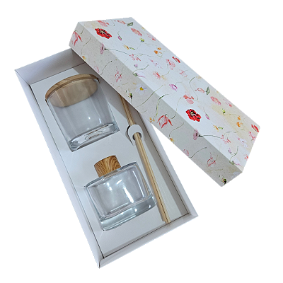 Caixa encaixe para 1 vela whisky e 1 difusor de 200ml - SEM O VIDRO - Flores Amarelas