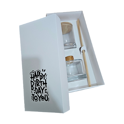 Caixa encaixe para 1 vela whisky e 1 difusor de 200ml - SEM O VIDRO - Happy Birthday to You