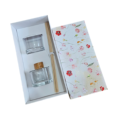 Caixa encaixe para 1 vela pote patê e 1 difusor de 100 - SEM O VIDRO - Flores Amarelas