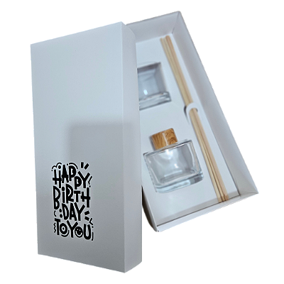 Caixa encaixe para 1 vela pote patê e 1 difusor de 100 - SEM O VIDRO - Happy Birthday to You