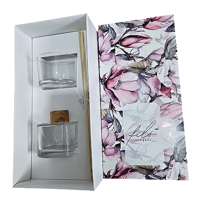 Caixa encaixe para 1 vela pote patê e 1 difusor de 100 - SEM O VIDRO - Flores de Primavera