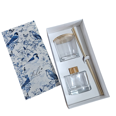 Caixa encaixe para 1 vela whisky e 1 difusor de 200ml - SEM O VIDRO - Birds Blue 2