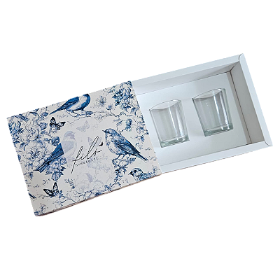 Caixa Borda para 2 velas de 70g - Birds Blue 2