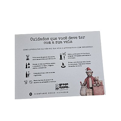20un. Cartão de Instruções de Uso da Vela - Bear Christmas