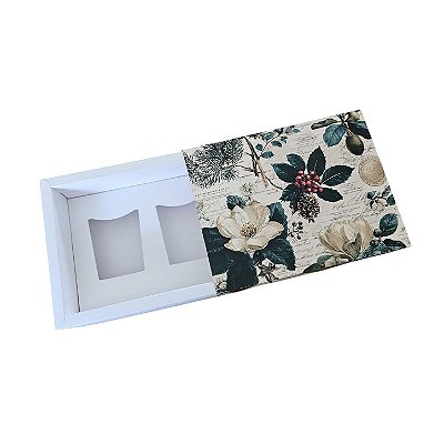Caixa Borda para 2 velas de 70g - Pinhas e Peônias
