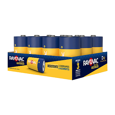 Pilha Zinco Rayovac D Bandeja com 12 Pilhas