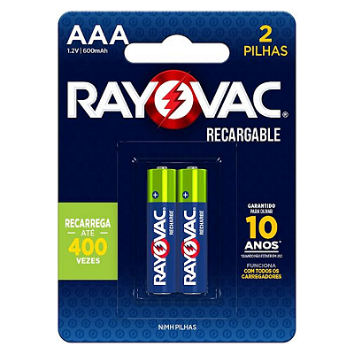 Pilha Recarregável Econômica Rayovac AAA 600MAH 2 Pilhas