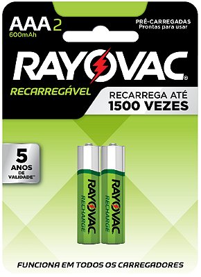 Pilha Recarregável Econômica Rayovac AAA  600MAH 2 Pilhas