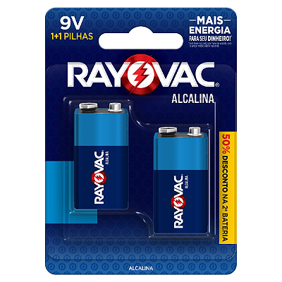 Bateria Alcalina Rayovac 9V Cartela com 2 Baterias