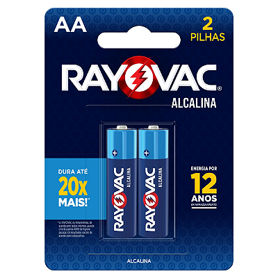 Pilhas Alcalinas Pequena Rayovac AA Cartela com 2 Pilhas