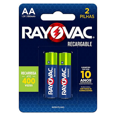 Pilha Recarregável Econômica Rayovac AA 1350MAH 2 Pilhas