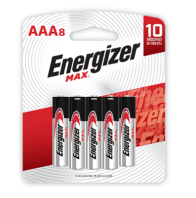 Pilha Alcalina Energizer Max AAA8 Pequena 8 Pilhas