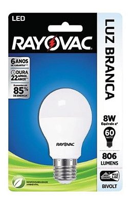 Kit Com 05 Lâmpada Led Rayovac 8w Equivale A 60watts