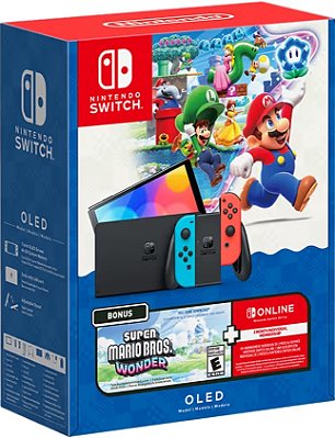 Nintendo Switch OLED com jogo Mario Wonder