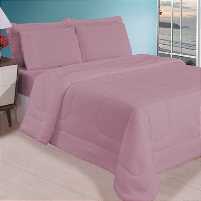 Kit Edredom 5 Peças Queen 2,40 x 2,20 Metros Matelado Rosé Casa Dona