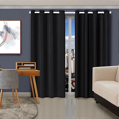 Cortina Blackout Tecido para Sala e Quarto 2,80 X 1,80 Metros Microfibra Varão Preto Casa Dona