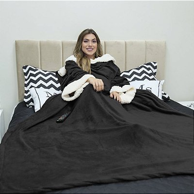 Kit com 2 Cobertores com Mangas Preto Casa Dona ( 2 unidades da mesma cor )