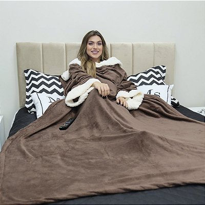 Kit com 2 Cobertores com Mangas Marrom Casa Dona ( 2 unidades da mesma cor )