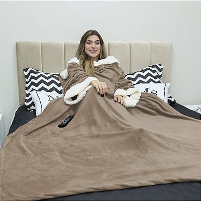 Kit com 2 Cobertores com Mangas Bege Casa Dona ( 2 unidades da mesma cor )