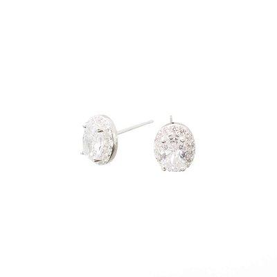 Brinco de Prata Zircônia Oval