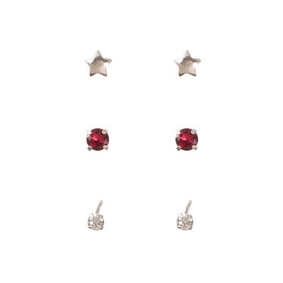 Trio Brinco Prata Estrela Ponto Luz Zircônia