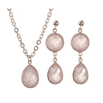 Conjunto Prata Quartzo Rosa