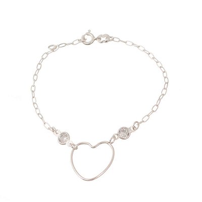 Pulseira Prata Coração Zircônia