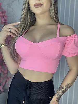 Cropped Manguinha Princess -  Rosa Chiclete